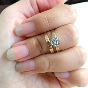 10k yellow gold engagement 7 diamond vintage estate antique ring set
